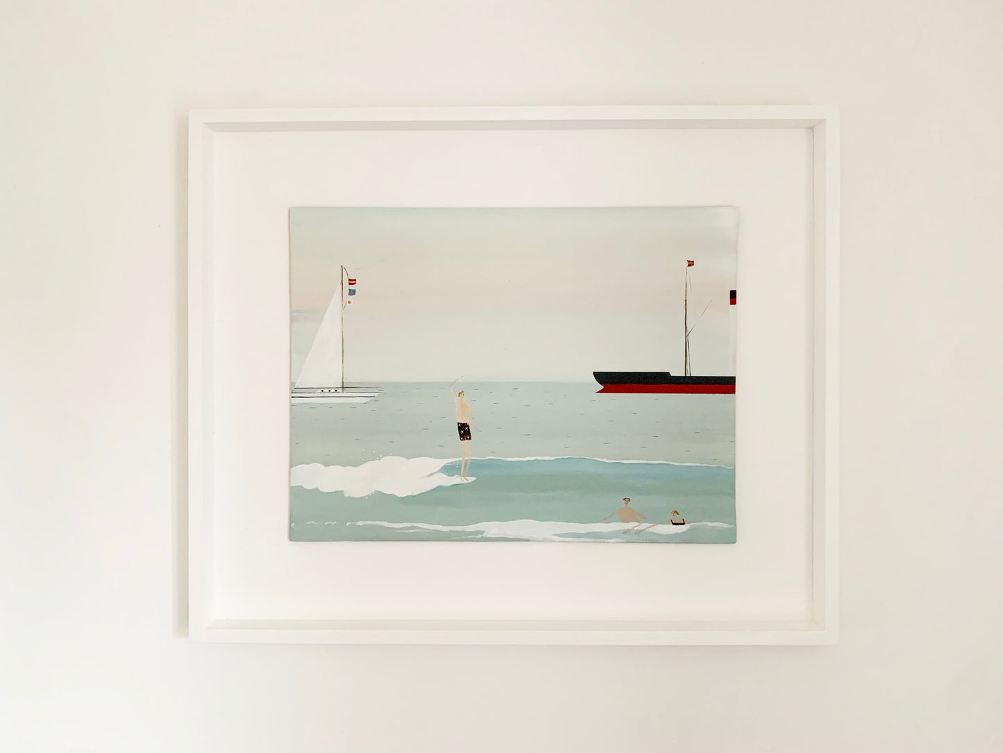 Surfer and Sailing Boat - Original Painting.