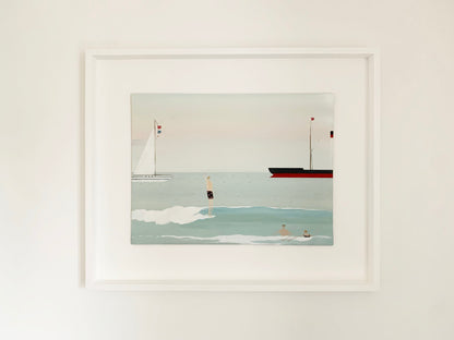 Surfer and Sailing Boat - Original Painting.